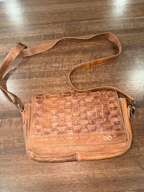 Bed Stu Aruba Leather Woven Taupe Crossbody Clutch